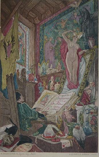 Felicien Rops Illustration du livre d'Octave Uzanne, Son altesse la femme - Hors texte en face de la page 22. oil painting picture